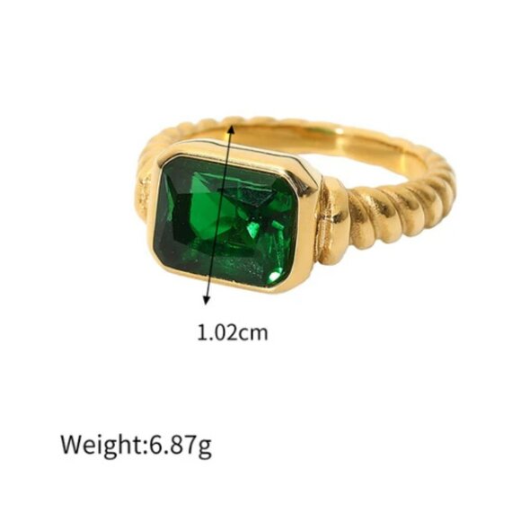 Emerald Stainless Steel Geometric Fashion Ring Gold Plated - Picture 1 of 1